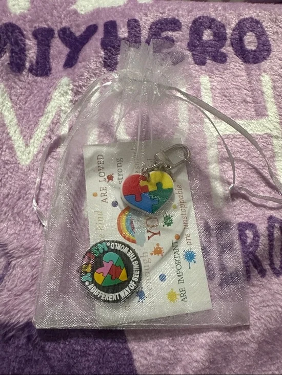TWO RANDOM Autism Awareness PVC Keychains with Positive Affirmation Card - Picture 6 of 6